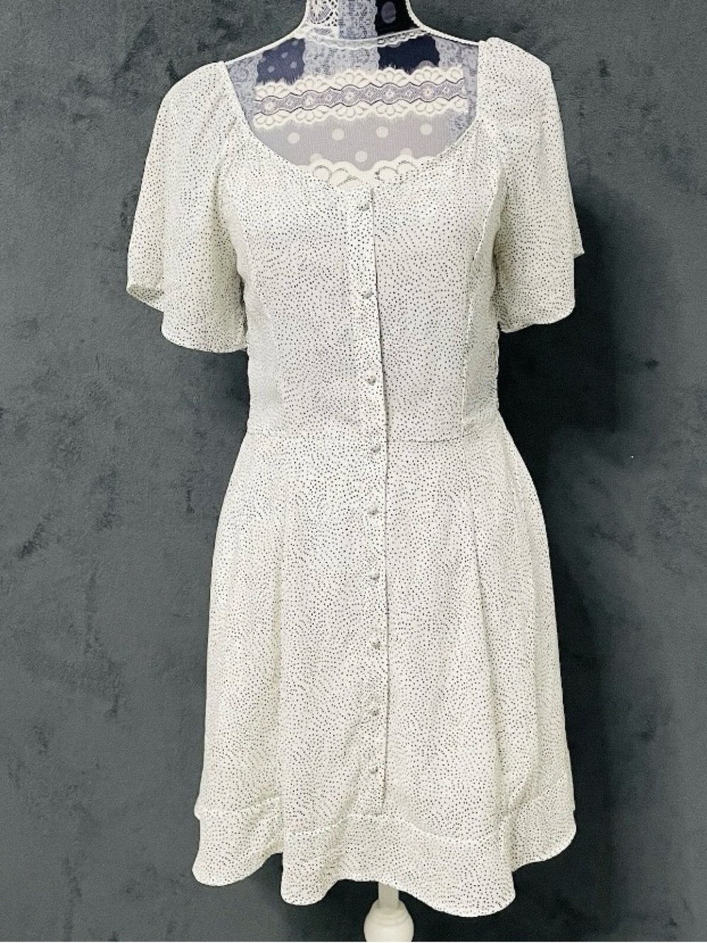 Sienna Sky Womens Medium Fun Flirty Dress White Black Dot Travel Vacation